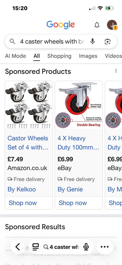  — Castor wheels with brakes set of four