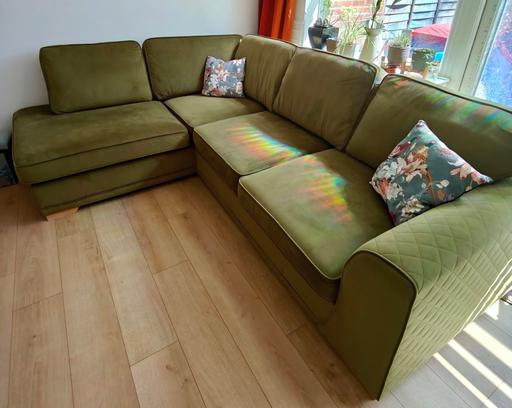  — Sofa, L- shaped corner sofa Olive green tone