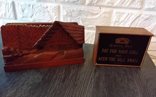  — vintage wooden letter racks & money box