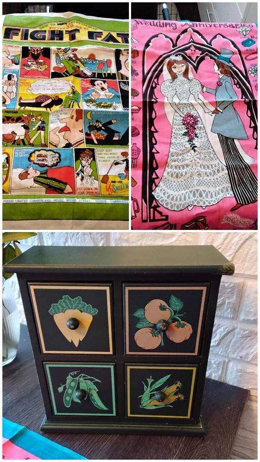  — 2vintage tea towels & free spice drawers