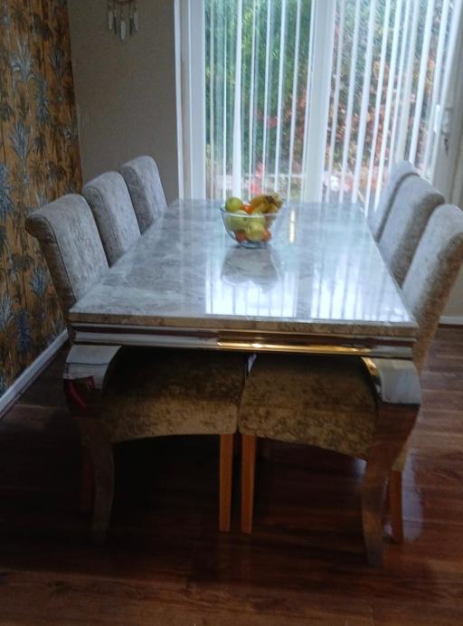  — Louis marble 5ft table and 6 velvet chairs