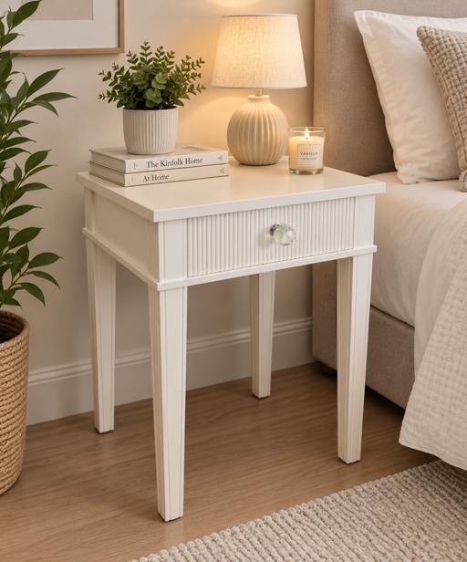  — UPCYCLED HAND PAINTED SIDE TABLE WHITE