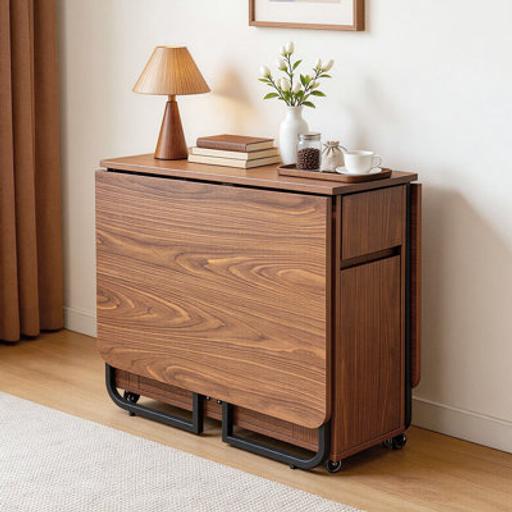  — Dark wood dropleaf table with chair storage