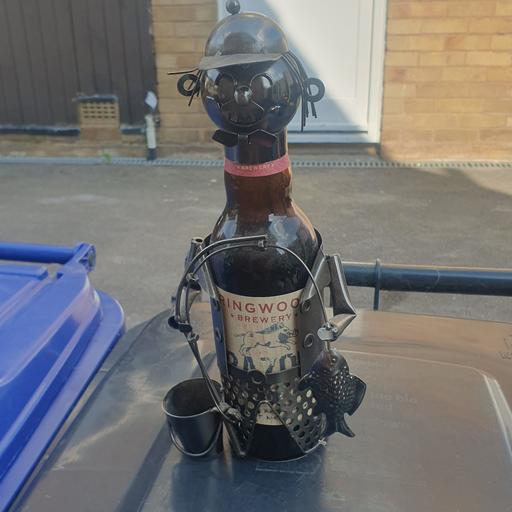  — 12 inch Tall Metal FisherMan Bottle Holder,