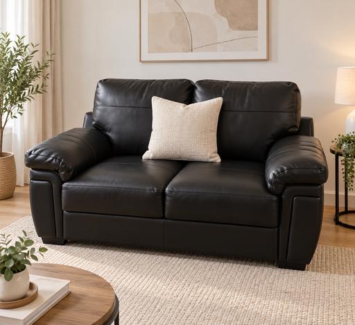  — Black Leather Look 2 Seater Sofa Modern Couch