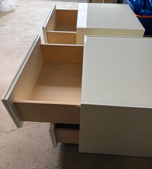  — Calligaris white bed chest + 2 side tables