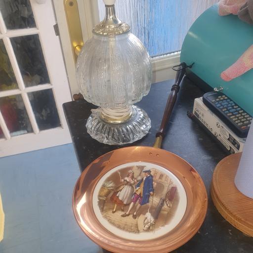  — Vintage Brass & Ceramic Plate & Glass Lamp