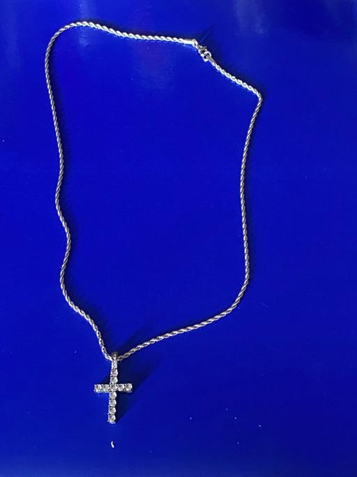  — silver rope necklace & cubic zirconia cross