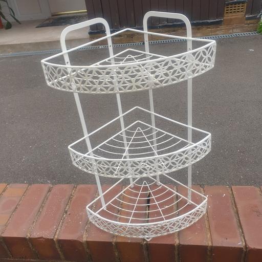  — Ornate, White Metal Storage Basket Stand ,