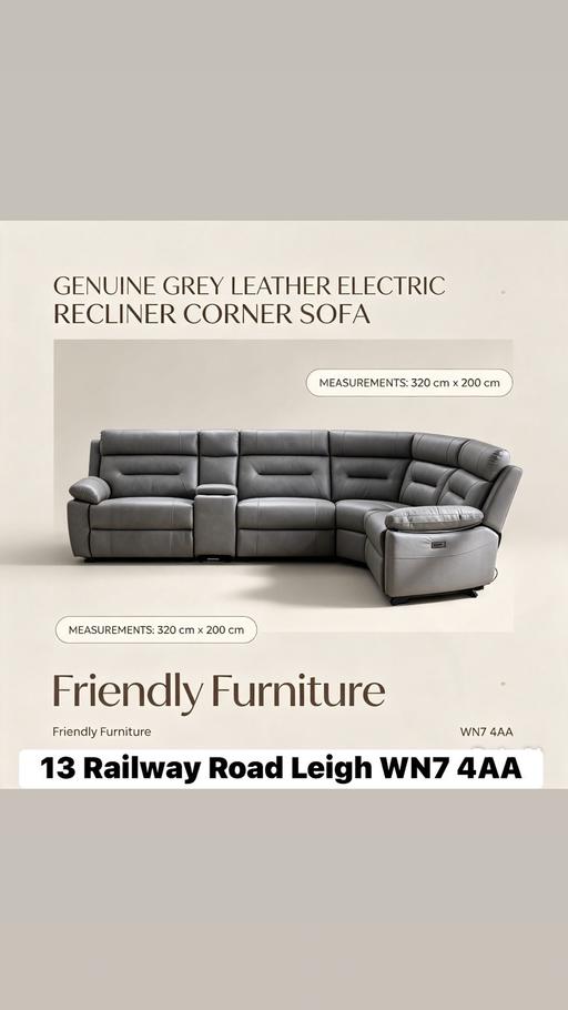  — Grey genuine leather power recliner sofa