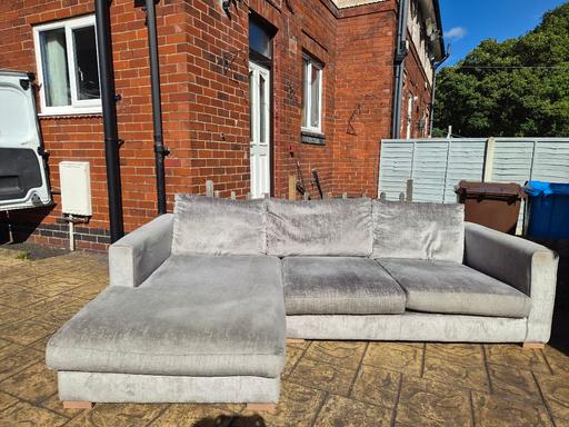  — silver crushed velvet corner sofa