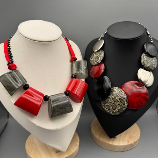  — 2 Red & Black Statement Necklaces