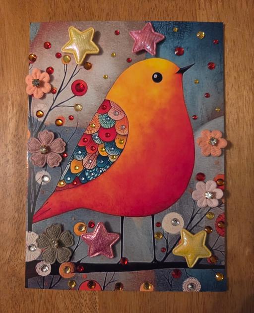  — HANDMADE VIBRANT BIRD CARD