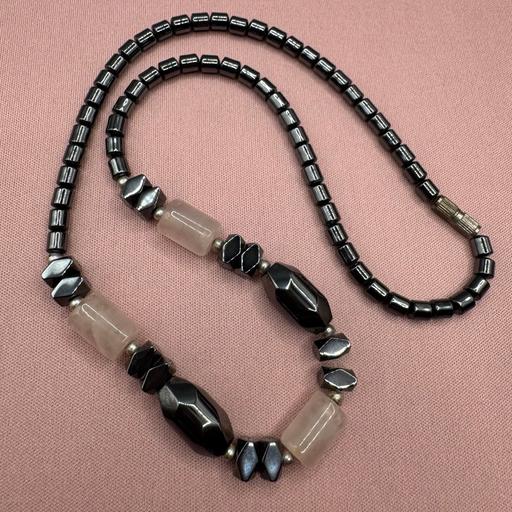  — Pretty Rose Quartz & Hematite Necklace
