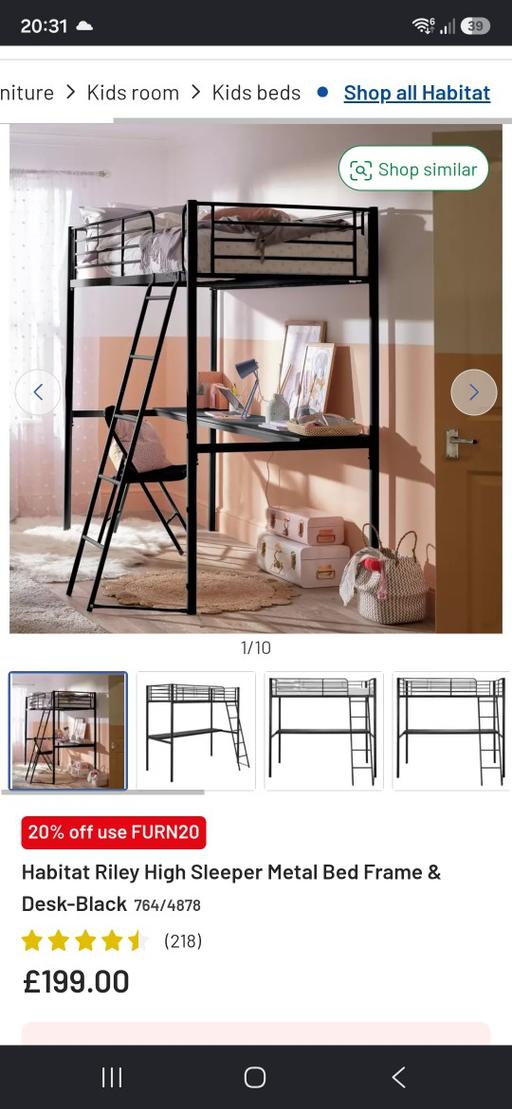  — High Sleeper Bed, Black Metal Frame