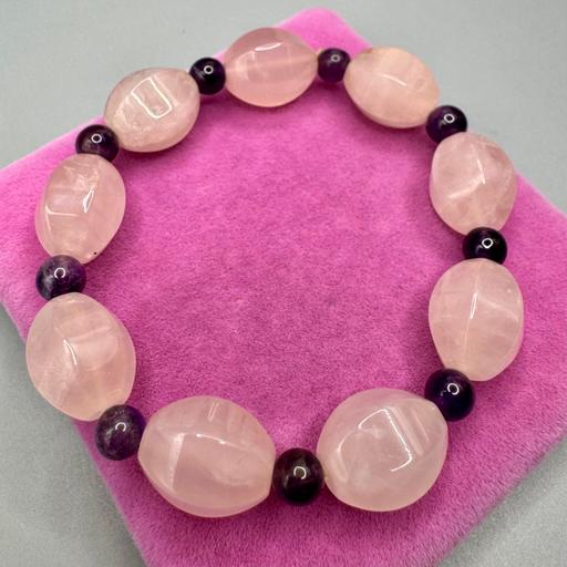  — Chunky Rose Quartz & Amethyst Bracelet