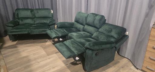  — Green velvet 3+2 seater reclining sofas set