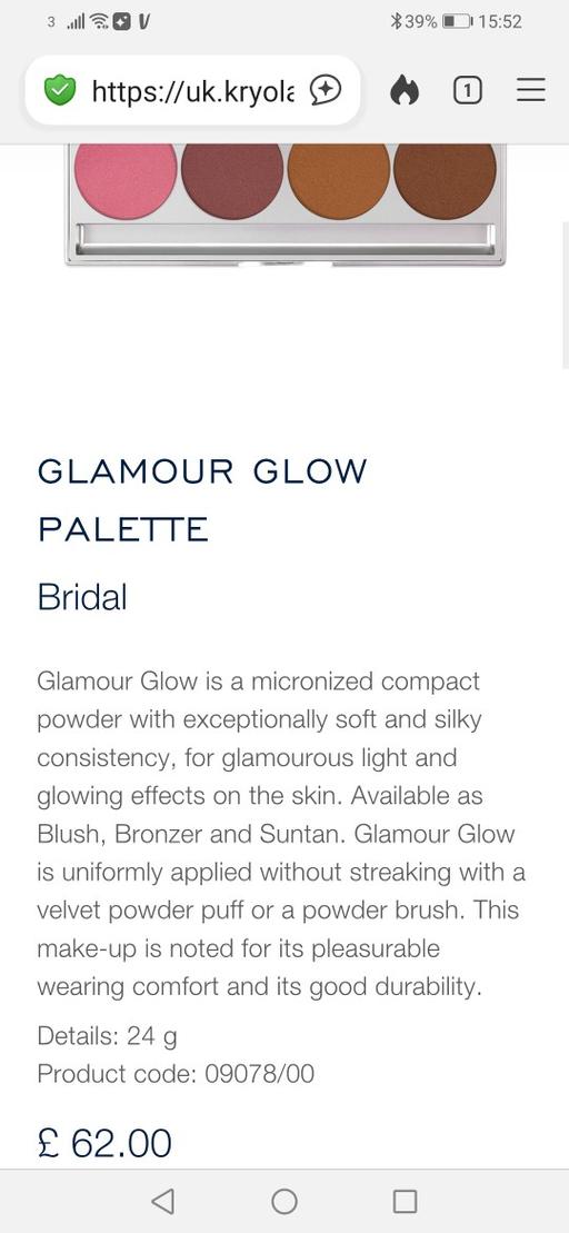  — Kryolan bridal glamour glow makeup pallette