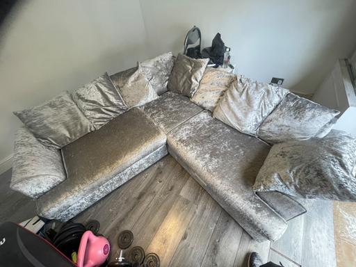  — Silver velvet corner sofa