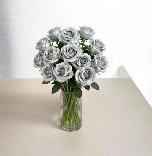  — X12 artificial silver roses- NEW