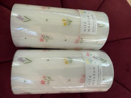  — Wild meadow floral pillar candle x 2