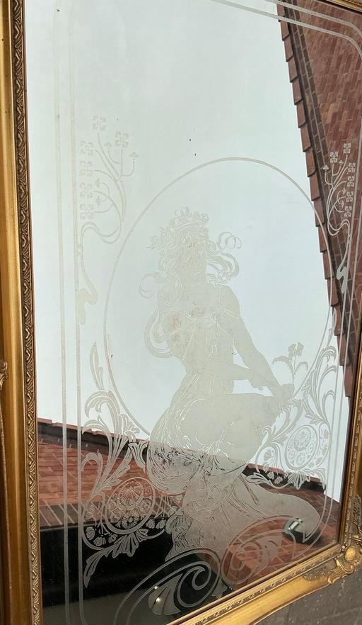  — Large vintage mirror etched female figure