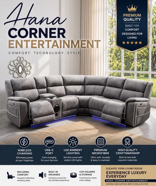  — Hannah Electric recliner corner sofa set