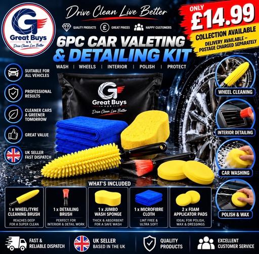  — New 6pc car cleaning valeting & detailing kit