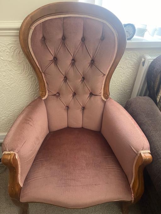  — Vintage Pink Velvet Armchair