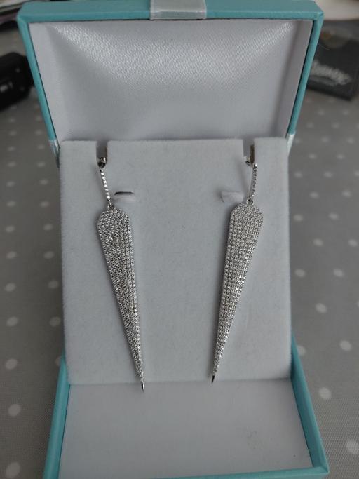  — Sterling Silver CZ Dagger Spike Drop Earrings