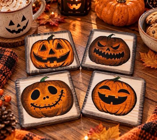  — 4 x Pumpkin coasters, halloween