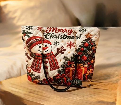  — Festive Merry Christmas Snowman Tote HandBag