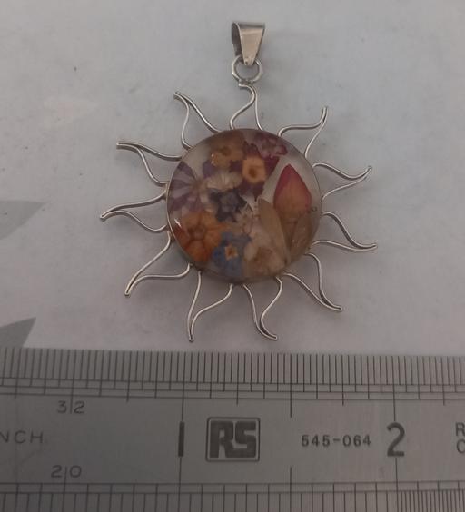  — Vtg Sterling Silver Pressed Flower Pendant