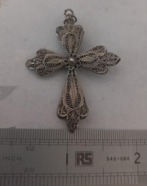  — Antique 800 Silver Filigree Cross pendant