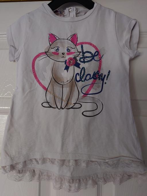  — Girls white cat top size 24 months