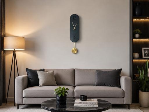  — Pendulum wall clock Matt black with golden