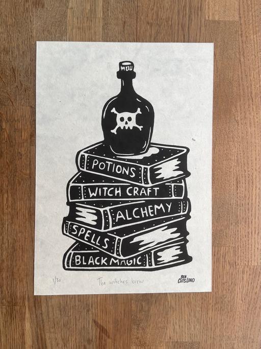  — The Witches Brew - Handmade Lino Print