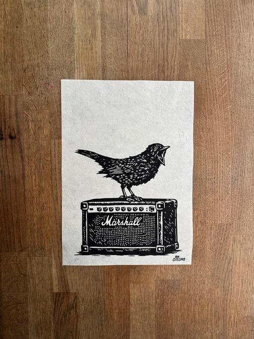  — Screamo Bird - Handmade Lino Print