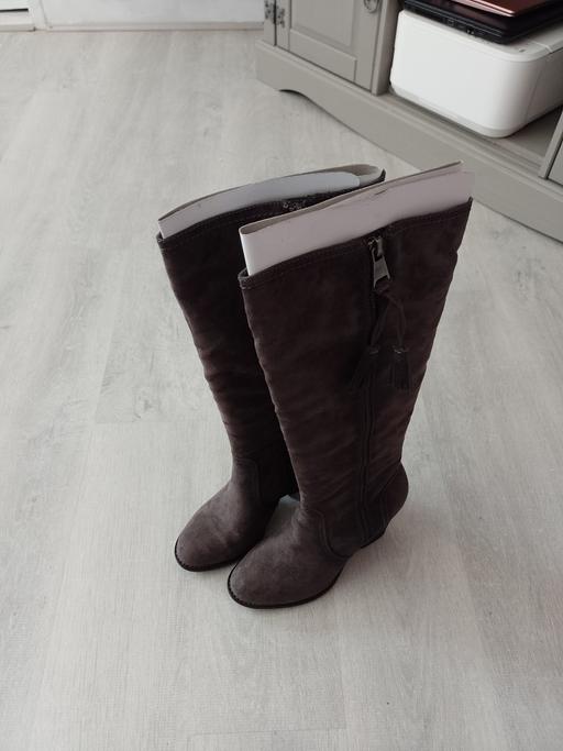  — Grey suede slim heeled boots Size 3