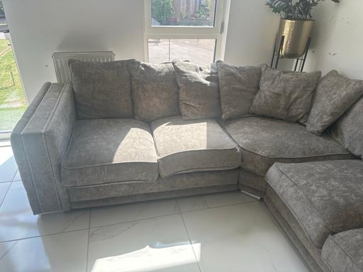  — Large corner sofa- light grey chenille- deep