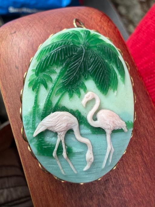  — Gold tone oval green white landscape
