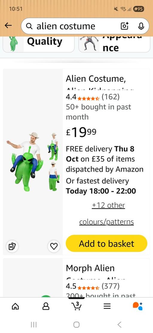  — Two Adult Alien costumes from amazon