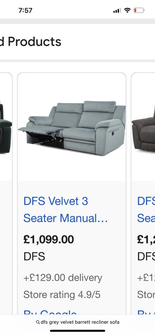  — Dfs 3 seater recliner grey