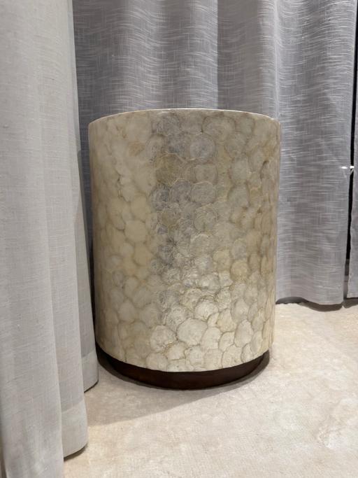  — Designer Side Table: Cream & Dark Wood