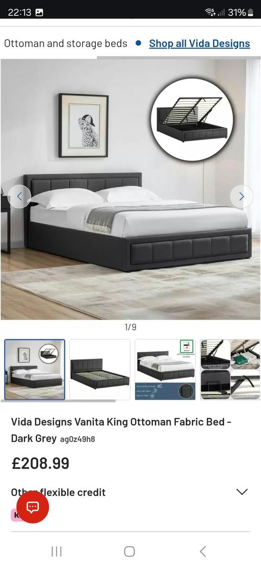  — Vida Designs Vanita King Ottoman Fabric Bed -