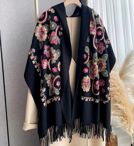  — Black floral shawl