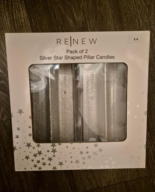  — new 2pk Silver Star Shaped Pillar Candles
