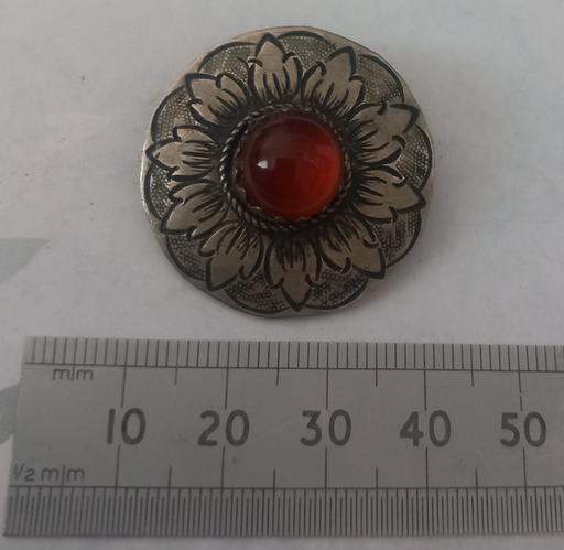  — Antique Silver Carnelian Rosette Brooch