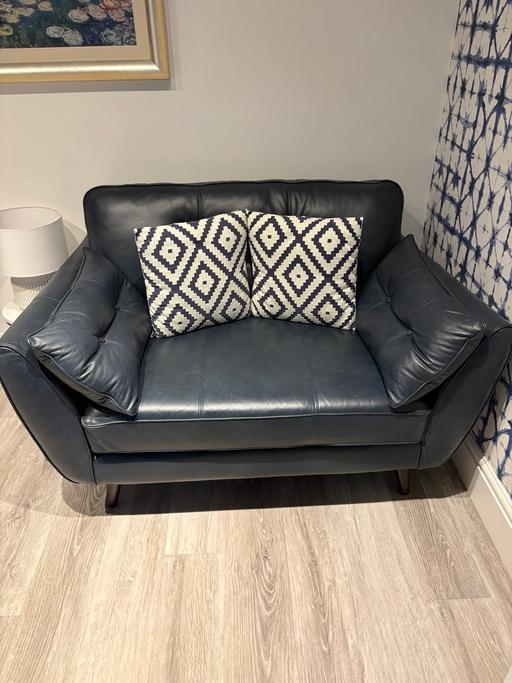  — Leather Blue DFS cuddler sofa settee loveseat