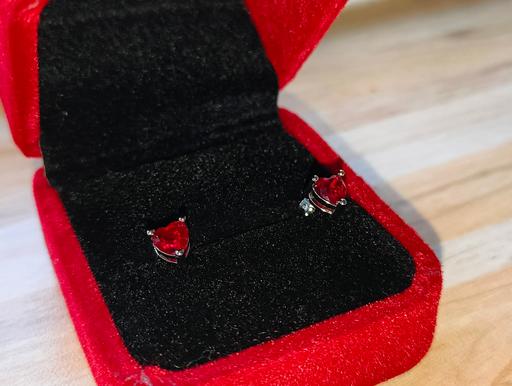  — Silver Brilliant Cut Red Heart Stone Earrings